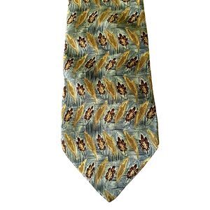 Peter Thomas by Superba Tie Leaf Wheat Grain Italian Silk Gray Brown